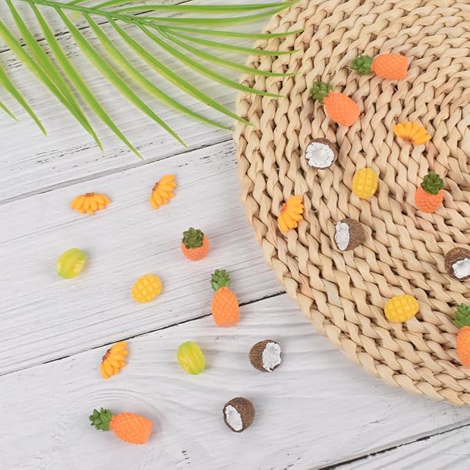 Mini Fake Fruit 30PCS, Artificial Tropical Fruit Resin Fruit Models Miniature Banana Mango Pineapple Starfruit Coconut for Mini Kitchen Scene House Store Display Decoration