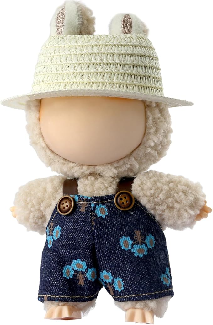 Clothes for LABUBU 17cm Doll (NO Doll),Outfit for LABUBU,Hat & Overalls Set for LABUBU Dress Up,Accessories for LABUB