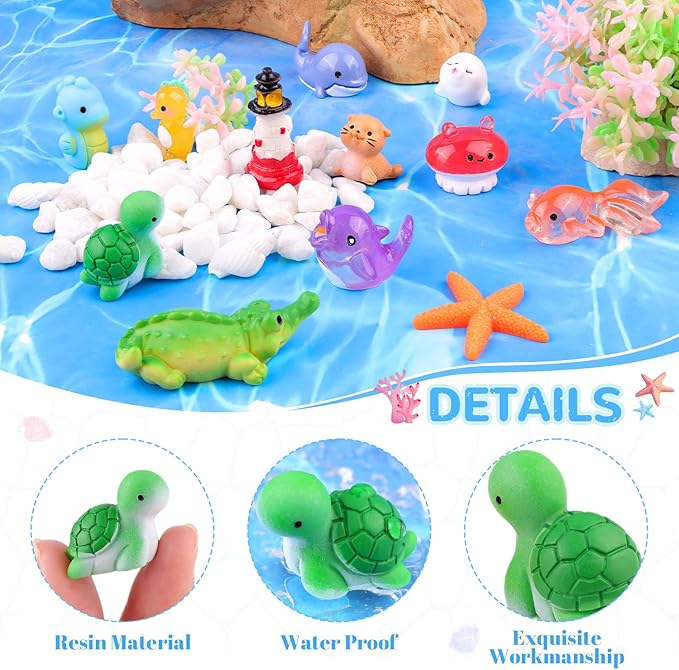 45PCS Mini Resin Animals Tiny Cute Ocean Figurines, Miniature Sea Figures to Hide, Little Animal Small Accessories for Topper Desk Garden Dollhouse Landscape Aquarium Ornaments Crafts & Decor