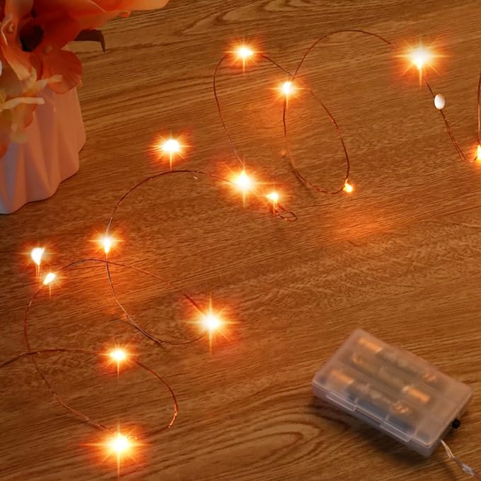 Ariceleo Mini Halloween Fairy Lights Battery Operate, 4 Pack Copper Wire Night Lights 3*AAA Battery Powered Led Starry Fairy String Lights for Bedroom, Christmas, Party, Decoration(5m/16ft Orange)