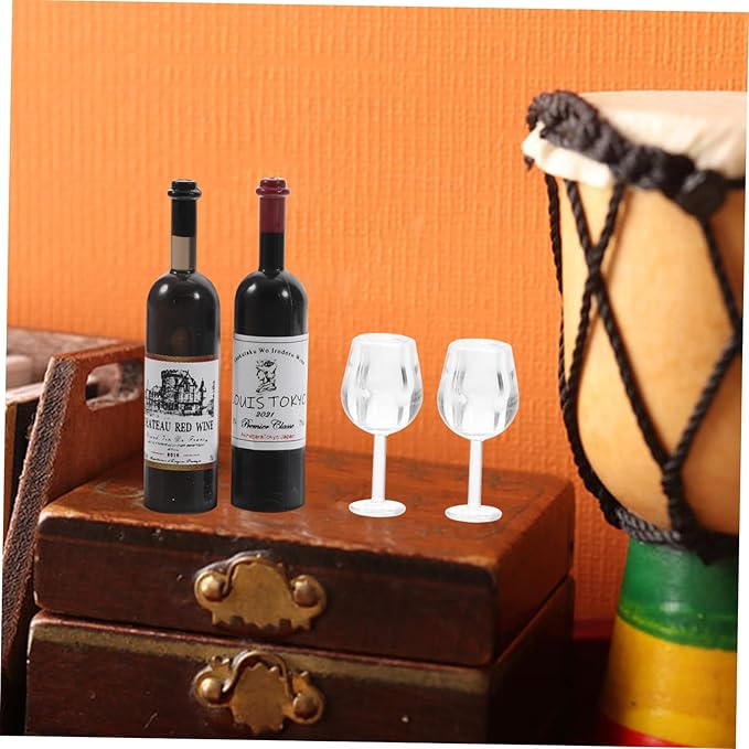 ORFOFE Scale Miniature Wine Bottle with Goblets Doll House Accessories Realistic Mini Decor for Creative Play and Photography Props