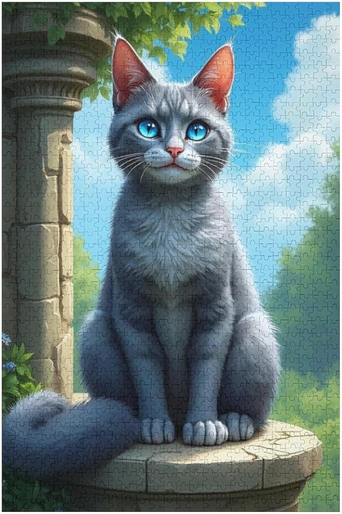 Jigsaw Puzzles for Adults 1000 Piece - Cute Russian Blue Cat Animal Themed Wooden Puzzle,Puzzle Games,Stress Relief Games,Funny Puzzles，Unique Gifts for Wall Art，Family Puzzles，Educational Games
