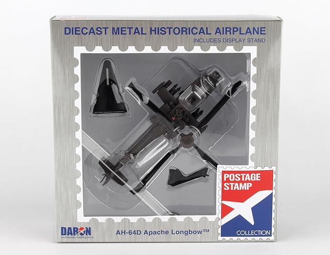 Daron Postage Stamp Boeing AH-64D Apache Longbow 1/100 Scale Diecast Display Model with Stand,Medium