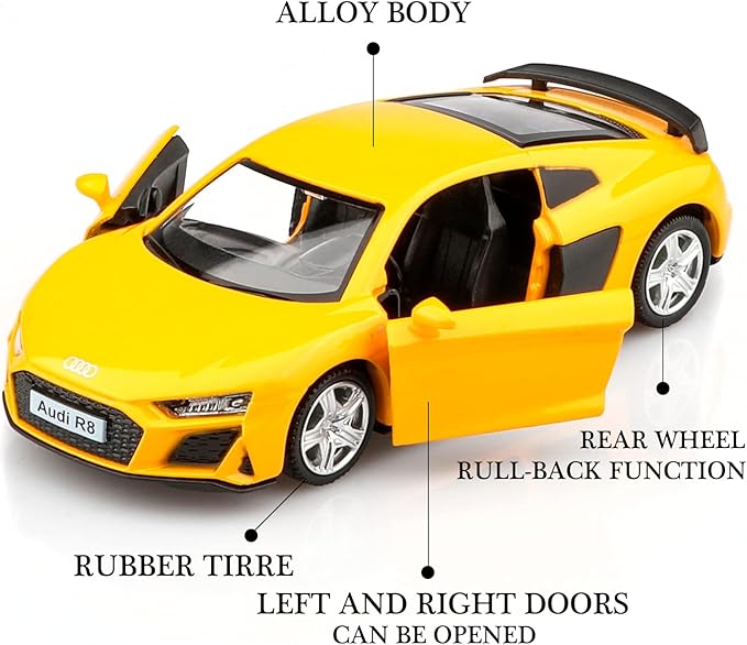 1/36 Scale Audi R8 Diecast Model Cars,Pull Back Vehicles Toy Cars,Cars Gifts for Boys Girls