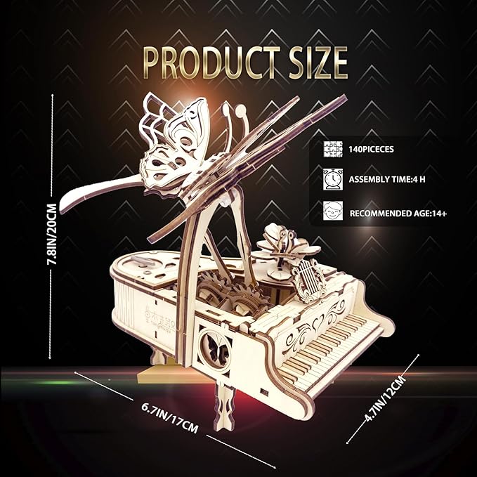 3D Wooden Puzzle for Adults - Piano DIY Music Box Wood Model Kits Construction Craft Kits Mechanical Jigsaw Puzzles for Age 15+ Years Old