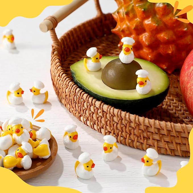 100 Pcs Themed Ducks Resin Ducks Resin Party Decorations for Crafts Making DIY Miniature Landscape Micro Decor Gifts (Chef)