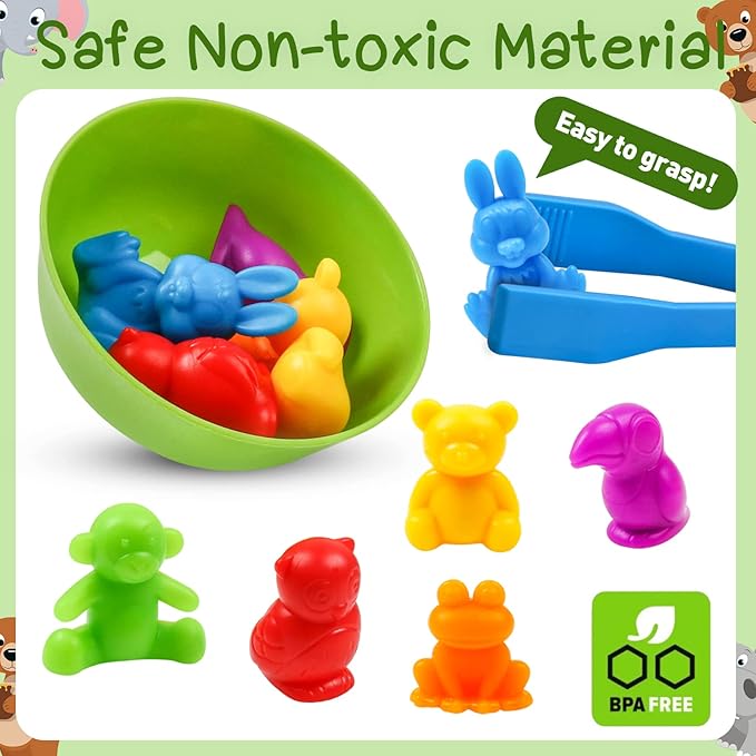 Counting Color Sorting Toys Animals Matching Games with Rainbow Bowls,Preschool Learning Educational Montessori Sensory Training Christmas Stocking Stuffers Gifts for 3 4 5 Year Old Toddlers