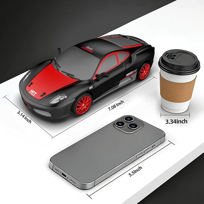 Remote Control Car RC Drift Car 2.4GHz 1:24 Scale 4WD 15KM/H High Speed Model Vehicle with LED Lights Drifting Tire Racing Sport Toy Car for Adults Boys Girls Kids Gift 2Pcs Rechargeable Batteries