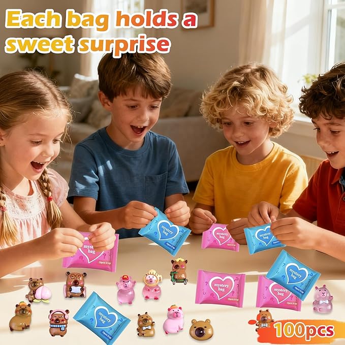 100 Pcs Mystery Capybara Blind Bag: Mini Glow and Classic Resin Capybara Figures Bulk, Mini Capybara Resin Animals for Fairy Garden, Dollhouse Décor, Collectible Surprise
