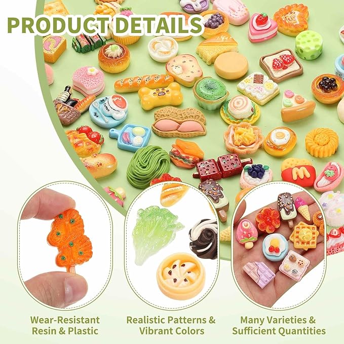 Dollhouse Miniature Food, Cute Mixed Figures Toys Mini Resin Foods Trinkets for Pretend Play Kitchen Cooking Game & Doll House Decor (Mixing Colors, 20pcs)