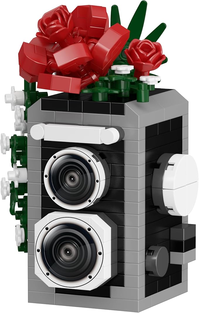 Red Rose Classic Cute Flower Camera Series Mini Building Toy Bricks Micro Blocks Kit Miniature Toys Ideal for Home Decor Desktop