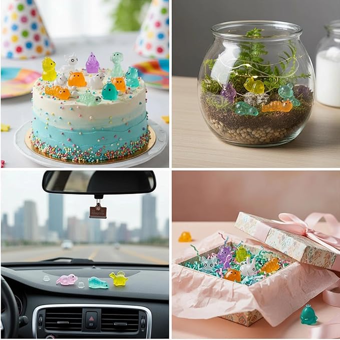 120pcs Multicolor Mini Resin Animals Luminous Tiny Ducks Figures for Micro Fairy Garden Accessories Micro Landscape Ornaments DIY Mini Outdoor Decor Dinosaur Rabbit Flamingo Owls Ocean Creature