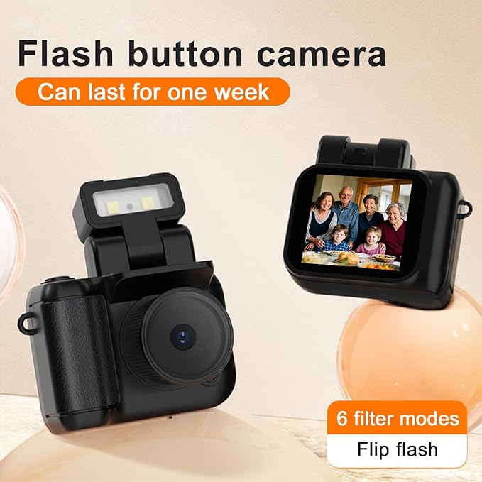 Gsnagole Retro Snap Camera，Mini Nostalgic Vintage View Camera，Tiny Snaps Camera，Keychain Digital Photo Camera，Llavero Mini CáMara Retro，1080p Hd with Led Flash Light (16G)