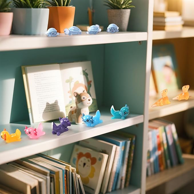 56PCs Mini Resin Animals, Turtles Lizard Axolotls, Mini Resin Figures to Hide Around The Office Home Garden Dollhouse