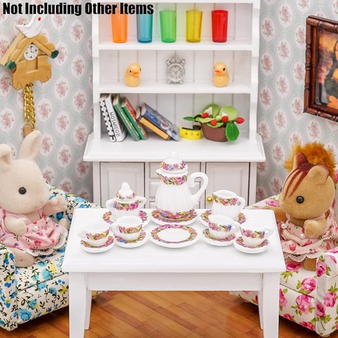 Odoria 1/12 Miniature Porcelain Tea Set 15Pcs Dollhouse Decoration Accessories, Wreath