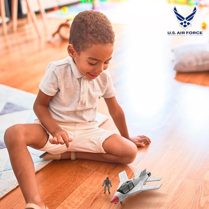 Lollipop United States Air Force Sky Raider Fighter Jet Toy Airplane with Pilot & Missile - Realistic Military Aircraft & Soldier Action Figure - Bomber Plane Model for Kids 3+