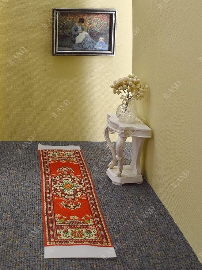 iLAND Miniature Dollhouse Accessories of Woven Dollhouse Rug 9.4” x 5.7” 9.2" x 1.8" for Dollhouse Furniture on 1/12 Scale and Dolls 3” - 12” (2pcs Appetence)