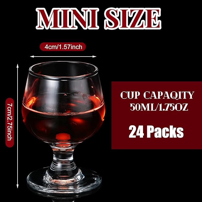 Meanplan Cute Shot Glasses Mini Snifters Cognac 1.7 oz Cups Brandy Snifter Mini Wine Snifters Glass Dinnerware Set for Whiskey Juice Vodka Sherry Champagne Brandy Wine Party Supplies(24 Pieces)