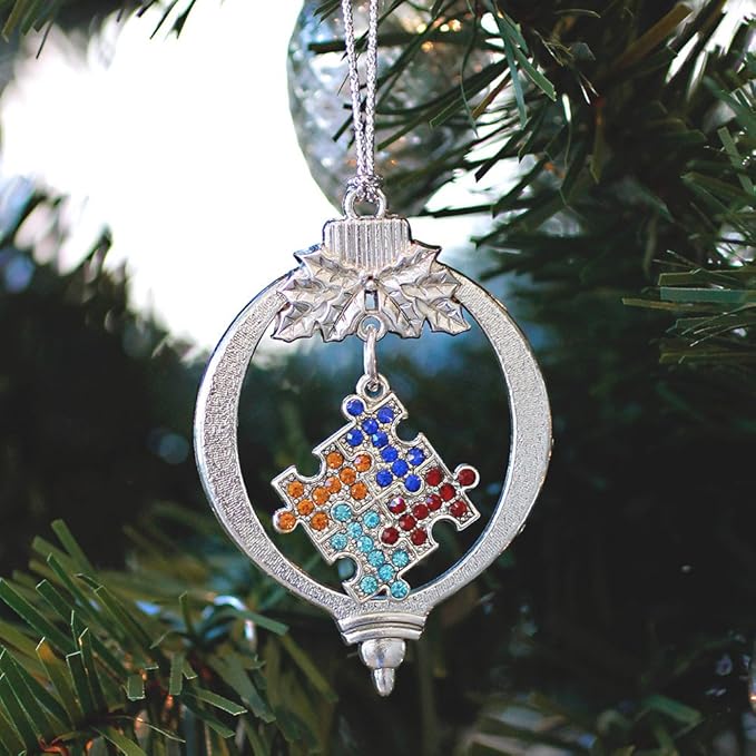 Inspired Silver - Jigsaw - Silver Christmas Ornament - Unique Charm Christmas Tree Ornament - Holiday Hanging Decoration