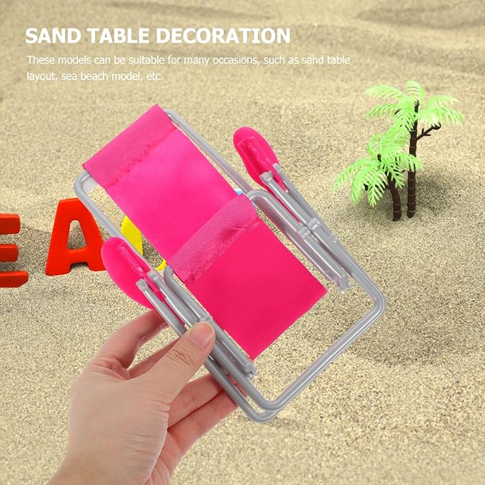 2PCS Miniature Beach Chair Dollhouse Mini Folding Chairs Mini Sunbath Longue Deck Dollhouse Furniture Accessories for DIY Fairy Garden Beach Decoration