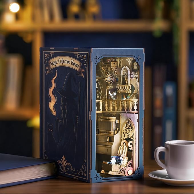 DIY Book Nook Kit Magic - Wizard and Cat Book Nook Kits for Adults, 3D Wooden Puzzle Miniature Fantasy Witch Potion Room Theme Bookshelf Decor, Creative DIY Craft for Teens