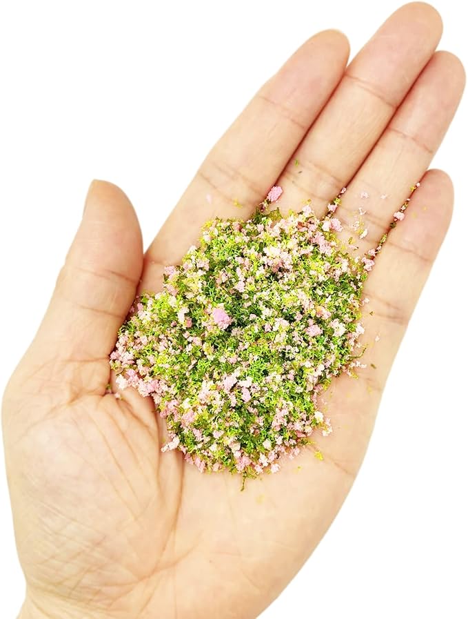 PrettyLife Miniature Flower Grass Cluster Tufts Material Colorful for DIY Mini Dollhouse Fairy Garden Tree Railway Simulated Static Scenery Micro Landscape Model (Pink)