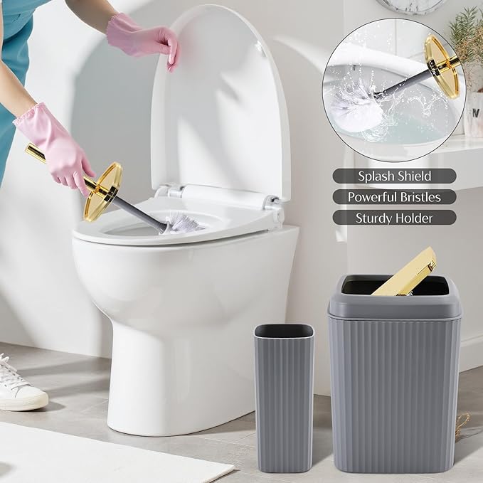 WSBArt 17PCS Bathroom Accessory Set Bathroom Set Grey Bathroom Accessories,Toilet Brush,Trash Can, Qtip Holder Dispenser& 3PCS Soap Dispenser