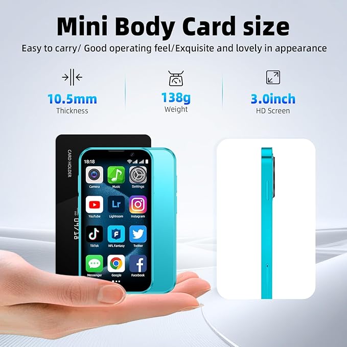 QHO Mini Phone Unlocked Mini Smartphone for Kids World's Smallest Cell Phone 3.0" HD Touch Screen Quad Core Dual Sim Card Face ID Android Compact Small Mobile Phones 2GB+16GB (Dark Blue)