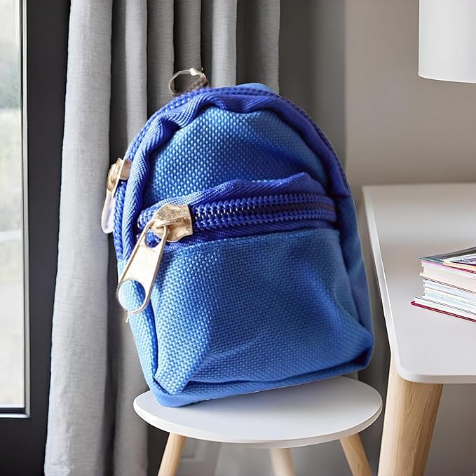Blue Mini Doll Backpack School Bag Model Dollhouse School Accessory for 1/6 Scale Décor,Simulation Mini School Bag Model, for Doll House Furniture Decor Dollhouse Accessories ﻿