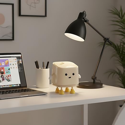 AIWE7D Desk Mini Cute Trash Can with Lid and Brush Small Desktop Trash Can for Bathroom, Bedroom, Kitchen, Car, Office flip top Waste Basket Hidden Bag Compact Small Garbage Bin(Standing)