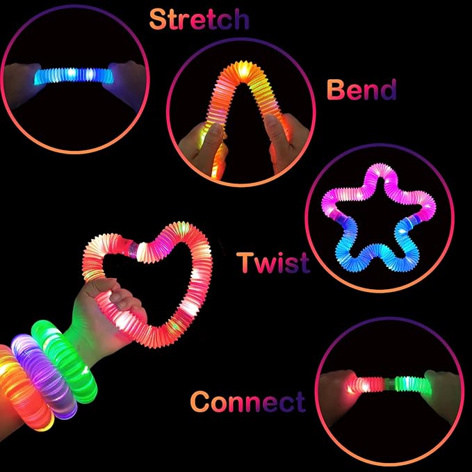 24 PCS Light Up Party Favors Supplies for Kids 4-8-12,Bulk Glow Sticks Bracelet Necklace Accessories for Toddlers,Birthday Treat Return Gifts,Valentines Mardi Gras Goodie Bag Stuffers for Boys Girls