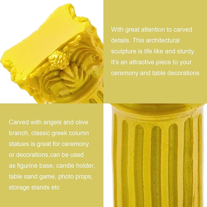 5Pcs Miniature Roman Pillar Greek Columns, Column Figurine Base, Resin Roman Column Candle Holder for Wedding Christmas Table Decoration, Yellow
