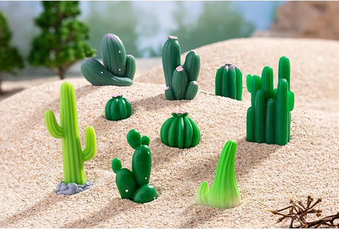JARPSIRY 12 Pcs Mini Resin Cactus Miniature Figurines, Cute Small Cactus Figures Cake Topper, DIY Micro Landscape Desert Decor Home Fairy Garden Plant Pots Bonsai Crafts