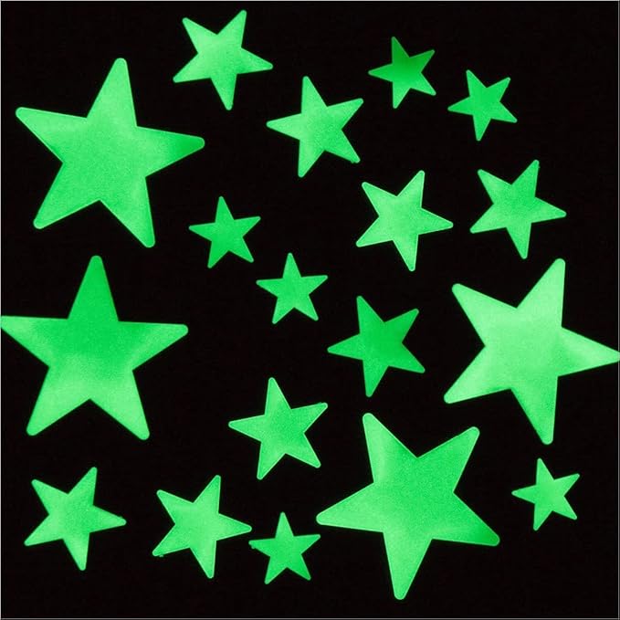 200 Pcs Glow in The Dark Stars with Moon - Luminous 3D Wall Stickers Night Light for Boys & Girls Room Decor - Bedroom Ceiling Space Kids Wallpaper Funky Decor - Glowing Stars Tape Stickers for Kids