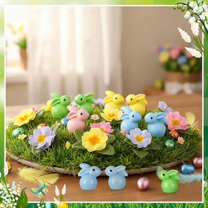50 Packs Easter Decorations Bunny Figurines Mini Resin Bunny Figures Colorful Rabbit Statue Gifts Spring Rabbit Decorative Tabletop Centerpiece for Home Party Supplies Easter Basket Fillers