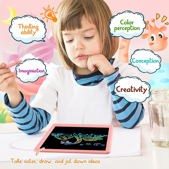 BUKEBU LCD Writing Tablet Doodle Board, Colorful Drawing Pad, Electronic Drawing Tablet, Drawing Pads,Travel Gifts for Kids Ages 3 4 5 6 7 8 Year Old Girls Boys (10.5 inch, Pink&Pink)