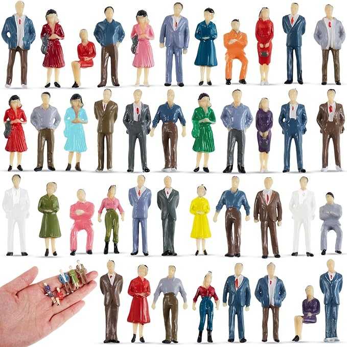 Juexica 80 Pcs Mini People Figurines 1:50 Scale Model Trains Architectural Painted People Figures Tiny Plastic Miniature Figurines Sand Tray Miniatures Sitting Standing Toy Model for Miniature Scenes