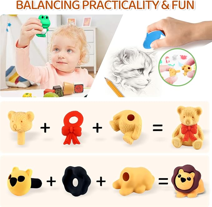 151Pcs Animal Erasers Desk Pets for Kids Animal Pencil Erasers Bulk Puzzle Eraser Toys Gifts for Classroom Prizes,Game Reward,Treasure Box,Easter Egg Fillers,Goodie Bag Stuffer,Party Favors