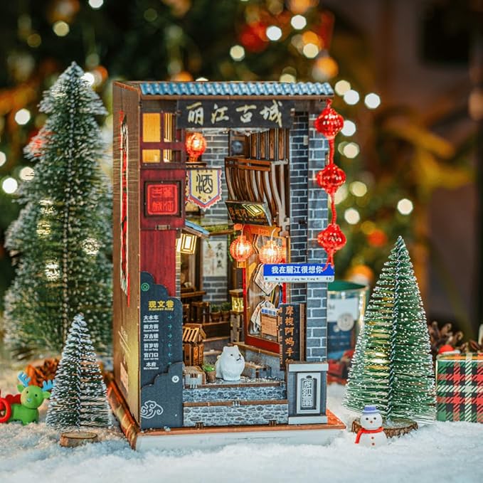 Anavrin Book Nook Kit Lijiang Ancient Town DIY 3D Wooden Puzzle Booknook for Adults, Teens and Book Lovers, Bookshelf Insert Library Decor, Creative Gift for Family, Friends, and Elderly