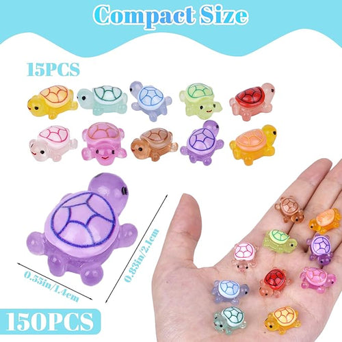 150PCS Mini Turtles Luminous Mini Resin Animals Sea Resin Turtle Figurines, Plastic Ocean Tiny Turtles to Hide, Glow in the Dark Plastic Tortoises for Micro Landscape Little Garden Decor Party Gifts