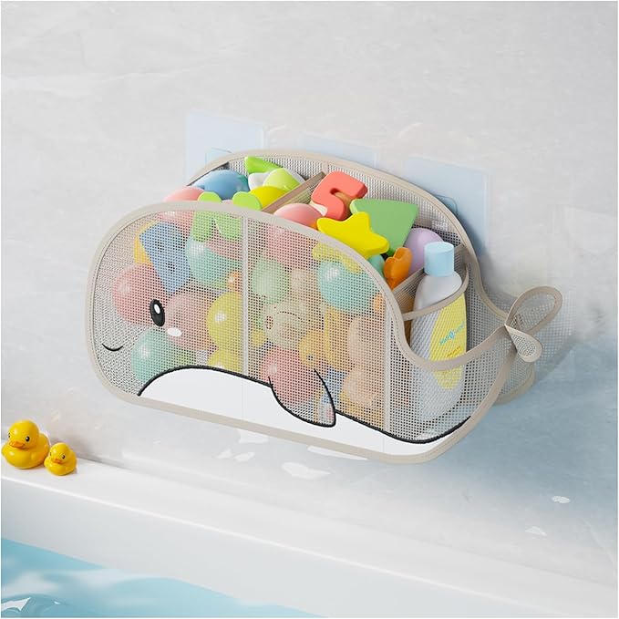 Austion Quick-Drying Baby Bath tub Toy Organizer Storage for Bathroom, Large-Capacity mesh Bath Toy Holder for Bathtub, Convenient for Quick Access, Whale-Shaped Design (Gray)