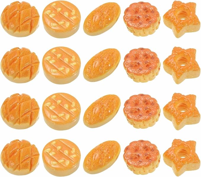 Dollhouse Miniature Food, Cute Mixed Star Cookies Figures Toys Mini Resin Foods Trinkets for Pretend Play Kitchen Cooking Game & Doll House Decor (Yellow, 20pcs)