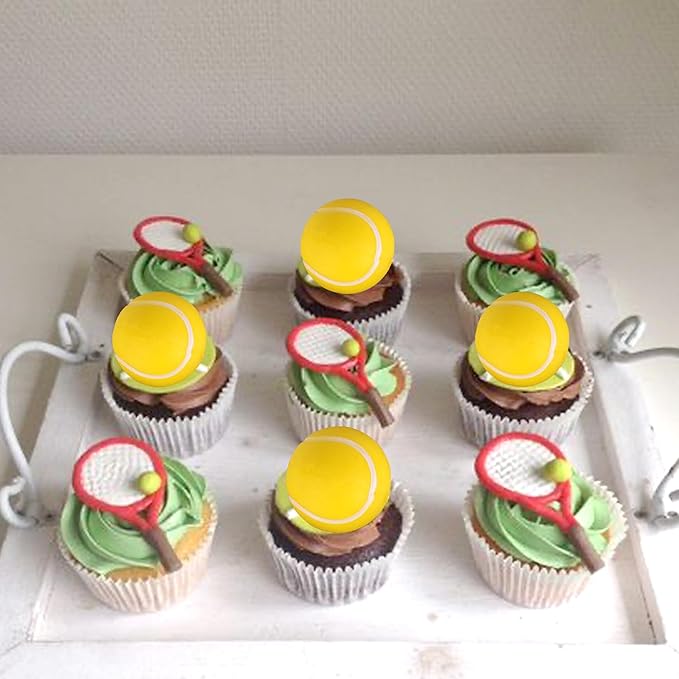 Rsstarxi 12 Pack 3D Tennis Cupcake Toppers Tennis Ball Cake Toppers Decorations for Sports Tennis Theme Baby Shower Kids Birthday Party Cake Decorations