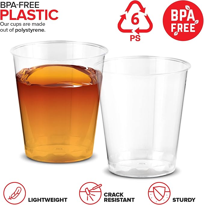 1.5 oz Shot Glasses - 100 Mini Plastic Shot Glasses (1.5oz) Clear Disposable Cups for Jello Shots, Wine Tasting, Liquor, Whiskey, Pudding, Sample Cup for Halloween and Elegant Partiest
