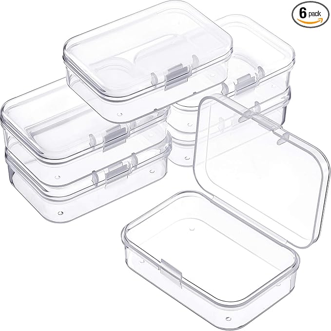 6 Pieces Mini Plastic Clear Beads Storage Containers Box for Collecting Small Items, Beads, Jewelry, Business Cards, Game Pieces, Crafts (2.52 x 1.73 x 0.79 Inch)