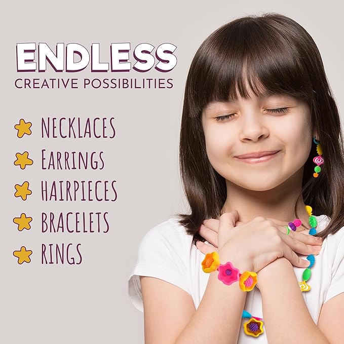 Orian Pop Beads Jewelry Kit for Girls – 550+ Colorful Snap Beads to Create Bracelets, Necklaces & Rings, Fun DIY Set with Unicorn Gift Bag, Ages 3+
