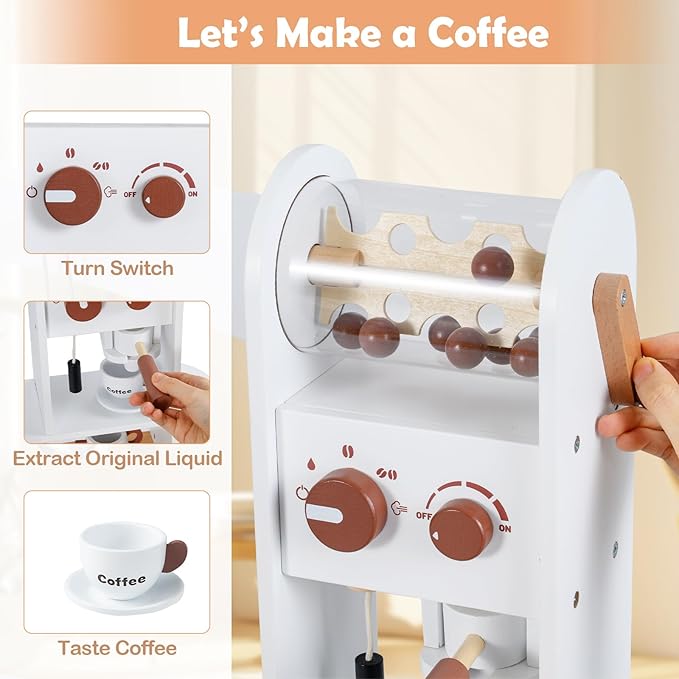 INFANS Kids Corner Kitchen Playset, Wooden Play Kitchen with Washing Machine, Coffee Maker, Toy Grinder, Gift for Boys Girls