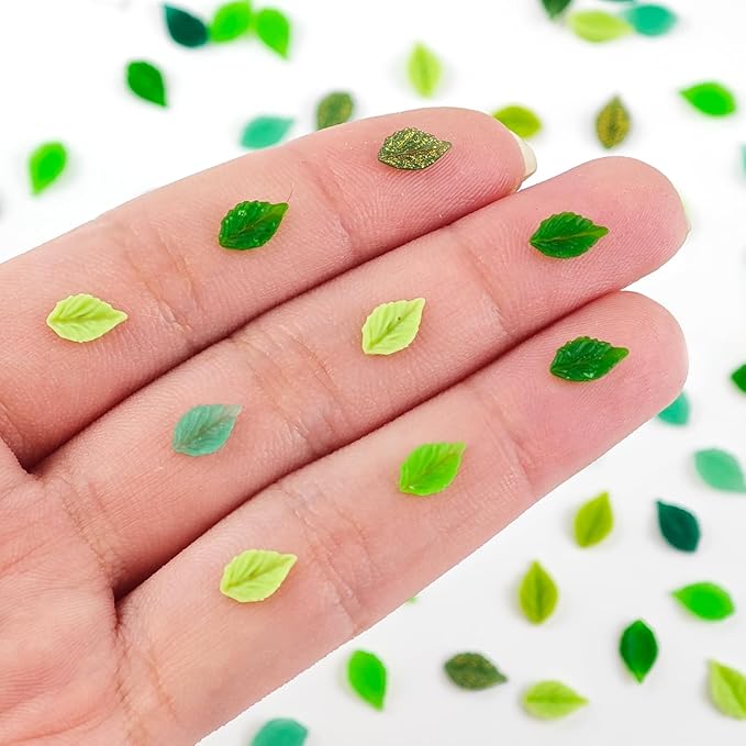 200 Pieces Tiny Leaves Decor for Dollhouse Mini Resin Decor for Crafts Tiny Things for Fairy Garden Micro Landscaping Decoration