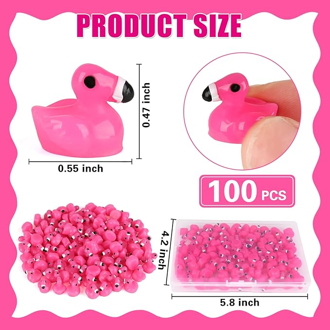 100pcs Mini Flamingo Resin Ducks, Pink Figurine Tiny Animals Set Toy Bulk for Garden Lawn Decor DIY Craft Dollhouse Micro Landscape Fairy Party Gifts