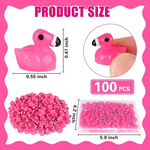 100pcs Mini Flamingo Resin Ducks, Pink Figurine Tiny Animals Set Toy Bulk for Garden Lawn Decor DIY Craft Dollhouse Micro Landscape Fairy Party Gifts